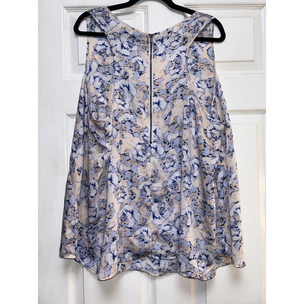 French Connection Sleeveless Blouse Ikat Roses Pout Peach‎ Blue Women's Size 2X - Picture 3 of 7